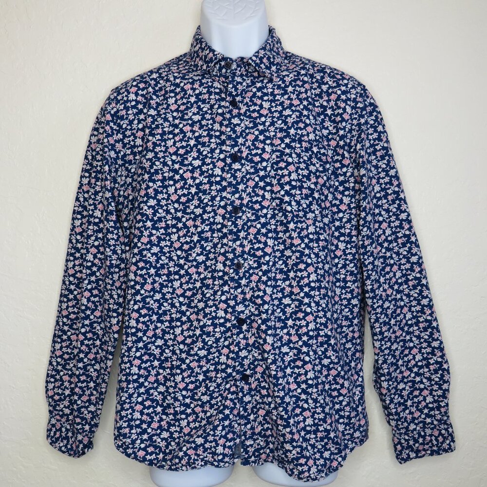 MBX* Men's Long Sleeve Button Down Curved Hem Chest Pocket Floral Shirt~‎ Medium